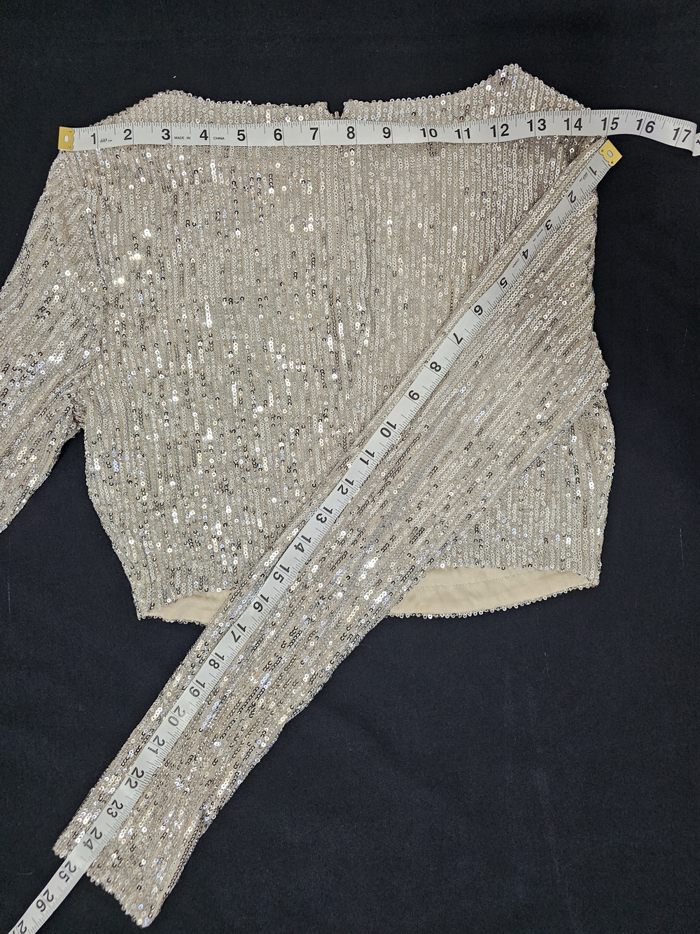 NWT MESHKI Christina Silver Sequin Long Sleeve Crop Top Sz M Party Holiday Glam - Picture 11 of 11
